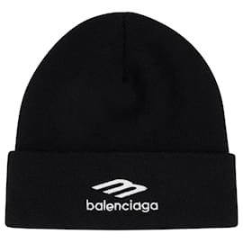 Balenciaga-Sports Icon Knit Beanie in Black / White-Black