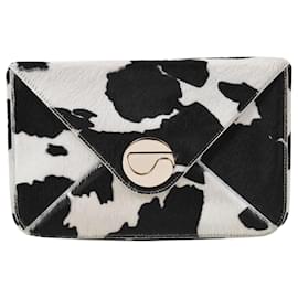 Autre Marque-Mailbox Clutch in White and Black Leather-Black