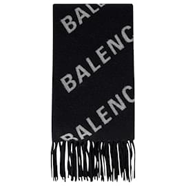 Balenciaga-Scarf in Black / White Wool-Black