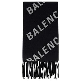Balenciaga-Cachecol em lã preta/branca-Preto