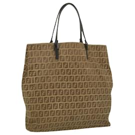 Fendi-FENDI Zucchino Canvas Tote Bag Brown Auth rd3221-Brown