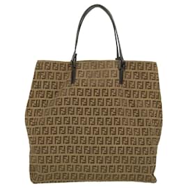 Fendi-FENDI Zucchino Canvas Tote Bag Brown Auth rd3221-Brown