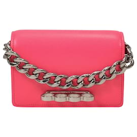 Alexander Mcqueen-Mini Four Ring Chain Bag in Pink Leather-Pink