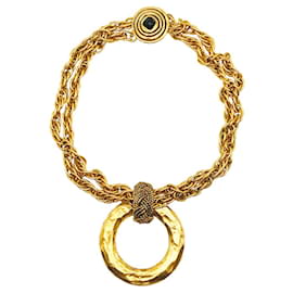 Chanel-CHANEL-Vintage lined Chain Choker Hoop Pendant-Golden