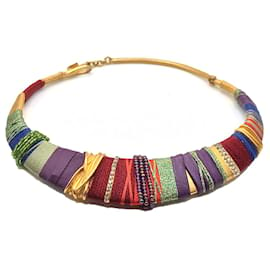 Christian Lacroix-CHRISTIAN LACROIX Vintage Massai inspiriertes vergoldetes starres Halsband-Mehrfarben,Golden