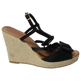 Kate Spade Juju Espadrille Compensée à Bretelles en Cuir Noir Noir