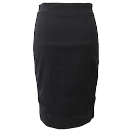 Diane Von Furstenberg-Diane Von Furstenberg Knee Length Pencil Skirt in Black Cotton-Black