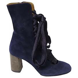 Chloé-Chloe Harper Lace Up Boots in Navy Blue Suede-Navy blue