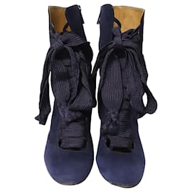 Chloé-Chloe Harper Lace Up Boots in Navy Blue Suede-Navy blue