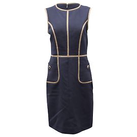 Tory Burch Contrast Trim Shift Dress in Navy Blue Wool Blend Navy blue