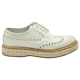 Church's-Church's Brogues with Raffia Trims in White Patent Leather-White
