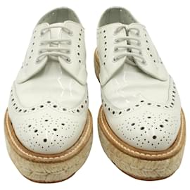 Church's-Church's Brogues with Raffia Trims in White Patent Leather-White