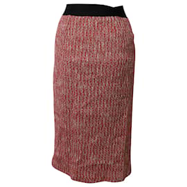 Maje-Maje Jivor Tweed Pencil Midi Skirt in Red Cotton-Red