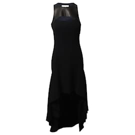 Michael Kors-Michael Kors Halter Mullet Hem Evening  Dress in Black Wool and Leather-Black