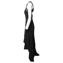 Michael Kors-Michael Kors Halter Mullet Hem Evening  Dress in Black Wool and Leather-Black