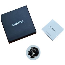 Coco Chanel portrait brooch Black White Golden