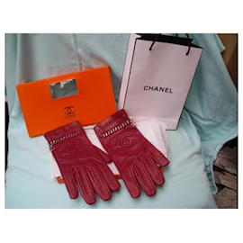 Chanel Beige/Black Leather CC Fingerless Gloves Size 8 Chanel