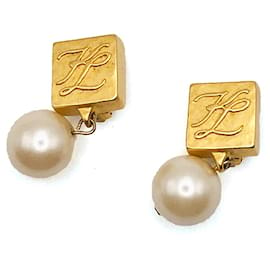 Karl Lagerfeld-KARL LAGERFELD – Clip-On Gild Metal Pearl Earrings-Golden