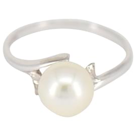 Mikimoto-MIKIMOTO ring with Akoya Pearl 7,9 mm in solid white gold 14K-Silvery