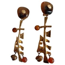 Christian Lacroix Orecchini Verde oliva Nocciola Gold hardware