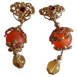 Christian Lacroix Ohrringe Orange Bordeaux Gelb Gold hardware