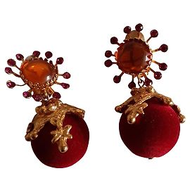 Christian Lacroix Ohrringe Orange Bordeaux Fuschia Gold hardware