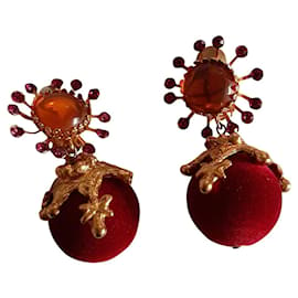 Christian Lacroix-Earrings-Orange,Dark red,Fuschia,Gold hardware