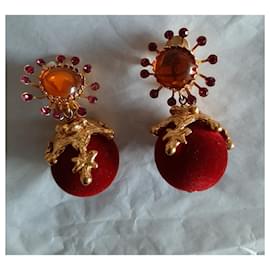 Christian Lacroix-Earrings-Orange,Dark red,Fuschia,Gold hardware