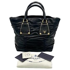 Prada-Prada black embossed nappa shopping bag-Black,Golden
