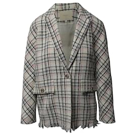 Maje-Blazer Maje scozzese con frange in tweed bianco-Bianco