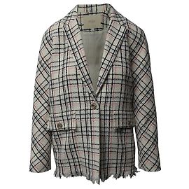 Blazer xadrez Maje com franjas em tweed branco Branco