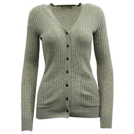 Vince Gerippte Strickjacke aus grauem Kaschmir Grau