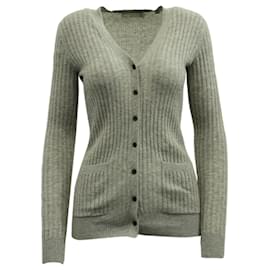 Vince-Vince Ribbed Knitted Cardigan in Grey Cashmere-Grey