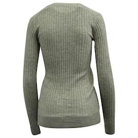 Vince-Vince Ribbed Knitted Cardigan in Grey Cashmere-Grey