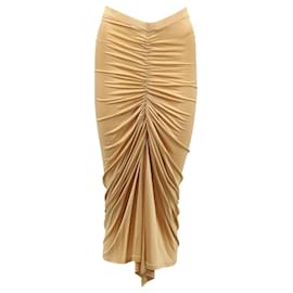 Autre Marque-Dodo Bar Or Ruched High-Rise Midi Skirt in Brown Acetate-Brown