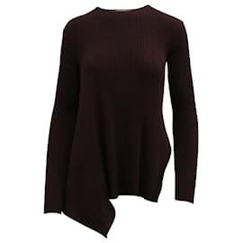 Stella Mc Cartney-Stella McCartney Asymmetrical Ribbed Sweater in Burgundy Wool-Dark red