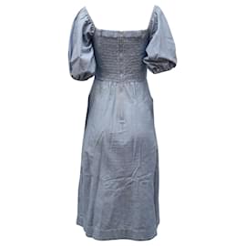 Sea New York-Sea New York Puffy Sleeve Shirred Dress in Light Blue Cotton-Blue,Light blue
