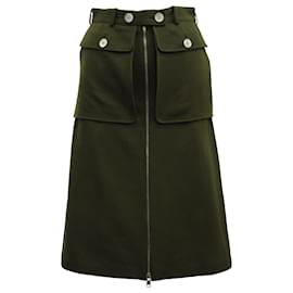 Alexander Mcqueen-Alexander McQueen Classic A-Line Skirt with Pockets in Green Wool -Green,Olive green