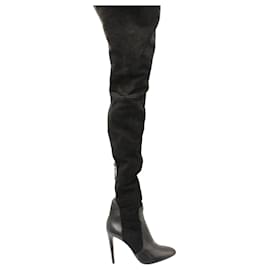 Aquazzura-Aquazzura All I Need 105 Over-the-Knee High-Heel Boots in Black Suede -Black