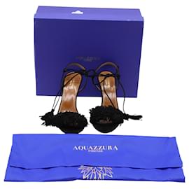 Aquazzura-Aquazzura Wild Thing 85 Ankle Wrap Sandals in Black Suede-Black
