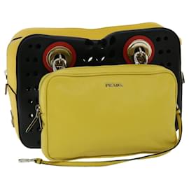 Prada-PRADA Chain Shoulder Bag Punching Leather Tricolor Black 15EP127 auth 32293a-Black,Red,Yellow