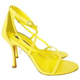 Alice + Olivia-Alice & Olivia Deidra neon lizard-effect leather sandals-Yellow