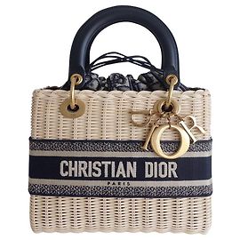 Borsa in vimini Lady Dior Blu Beige