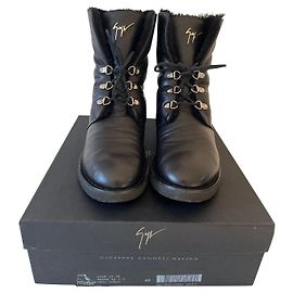Giuseppe Zanotti Black Leather Combat Lace Up Boots Black