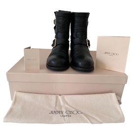 Jimmy Choo Biker Boots Black Leather Black