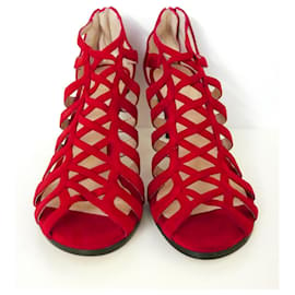 Stuart Weitzman-Sandália Gladiador Stuart Weitzman de camurça vermelha-Vermelho