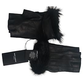 luvas de couro Saint Laurent Preto