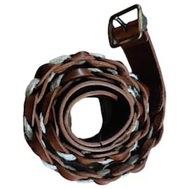 Saint Laurent-Braided leather belt-Brown,White