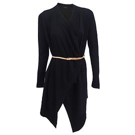 COS Merinowolle Wasserfall Cardigan Ledergürtel schwarz Größe S Schwarz Haselnuss