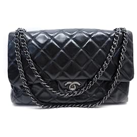 Chanel-CHANEL GRAND CLASSIQUE TIMELESS JUMBO QUILTED LEATHER HAND BAG-Black